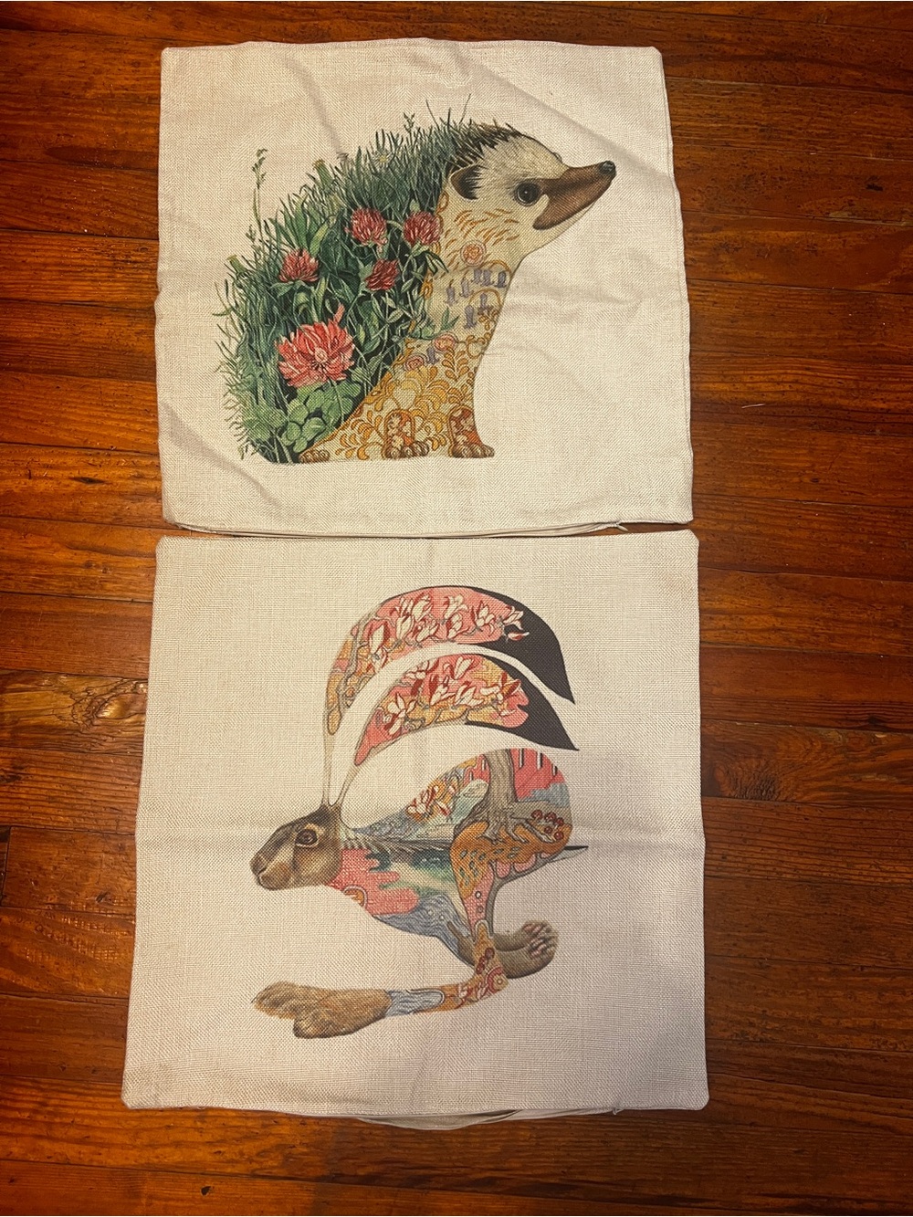 Whimsical Hedgehog & Hare Printed Decorative Pillow Covers - Cream